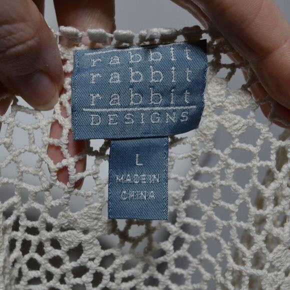 Rabbit Rabbit Rabbit Designs Cream Floral Crochet Top Size Large - Picture 5 of 7